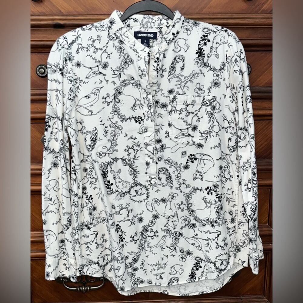 Lands' End Floral Print Flannel Tunic Shirt 19” P2P
